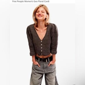🔥NEW🔥 Free People Women's XS Geo Floral oversized fit Charcoal Grey Cardigan NWT